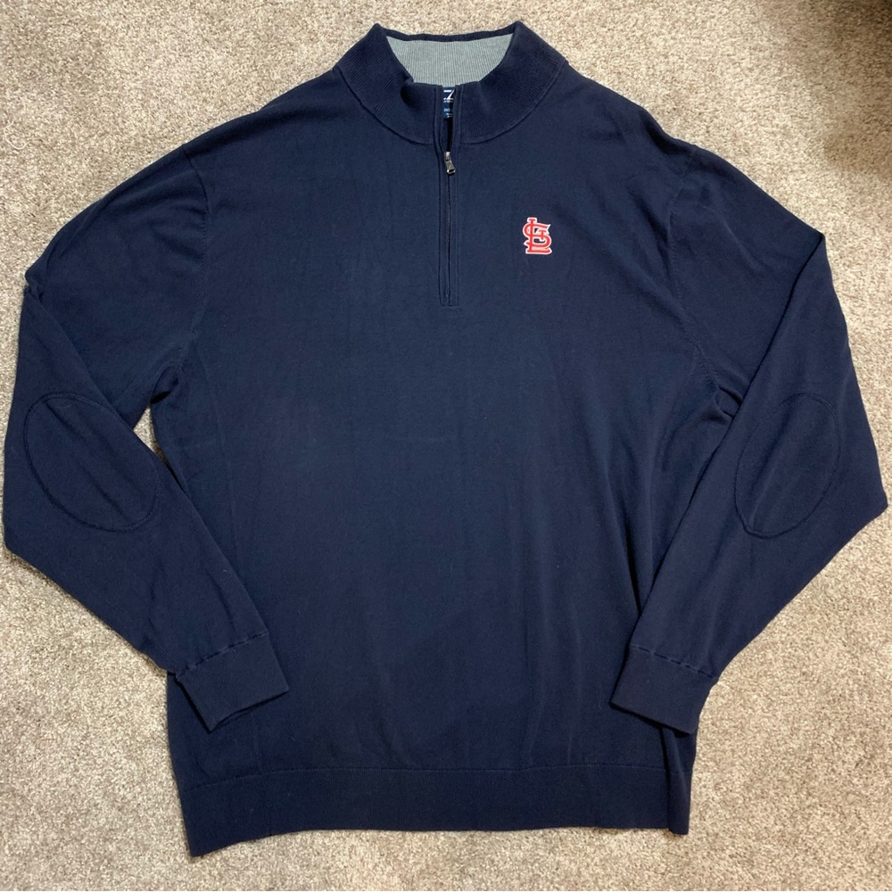 Cutter & Buck St Louis Cardinals Quarter Zip Elbow Patch Blue Sweater 2XL Tall